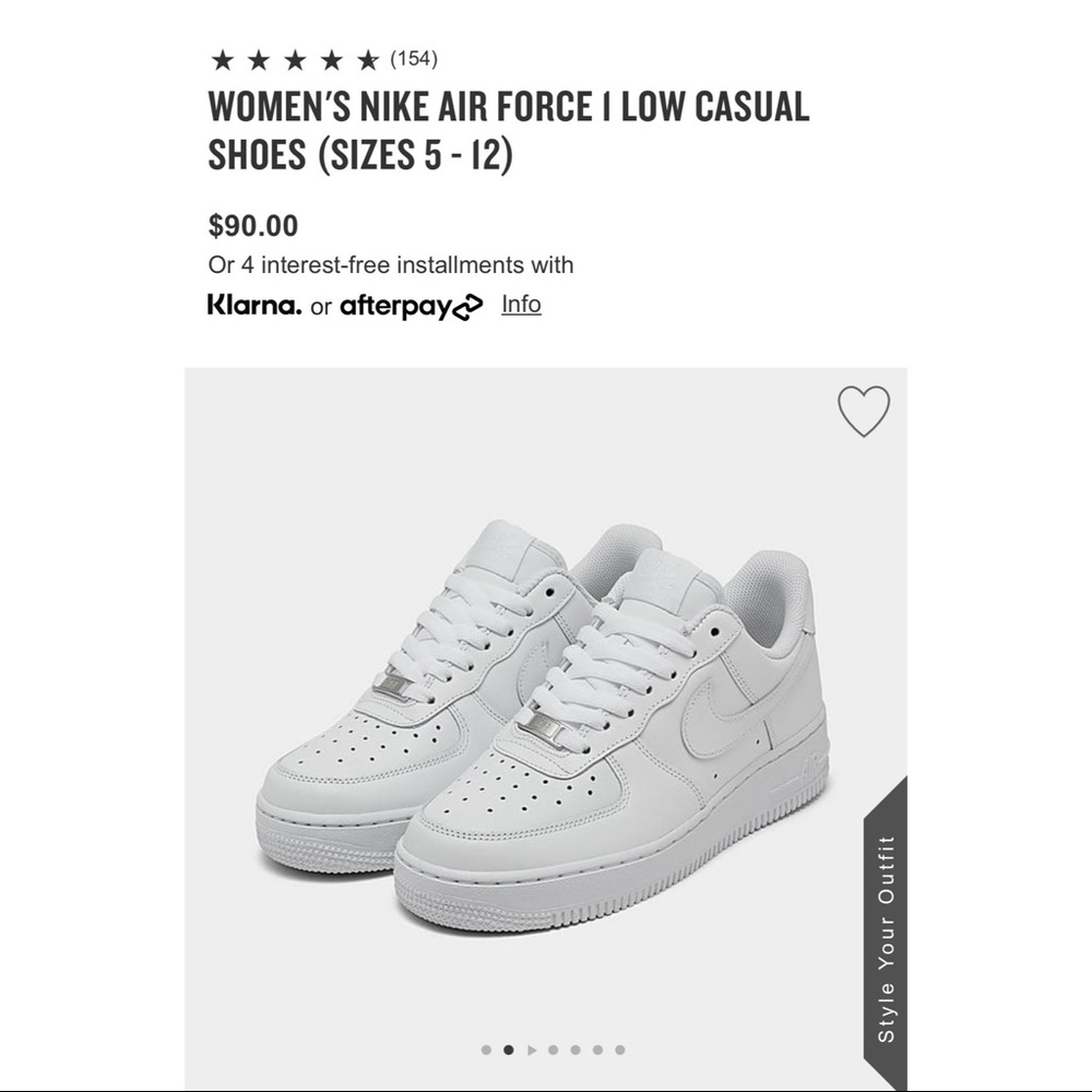 NIB NIKE AIR FORCE 1 SNEAKER IN WHITE, WOMENS 10